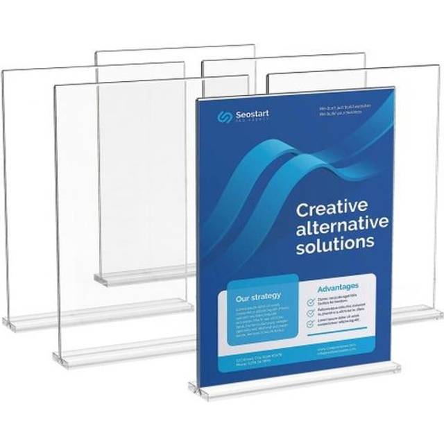 Acrylic Sign Holder, 6 Pack 8.5 x 11-inch Brochure Display Holders, T-Shape Double Sided Display Sign Stand, Clear Acrylic Table Menu Photo Paper