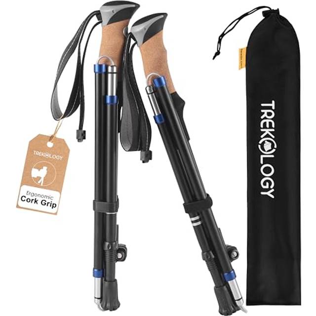 Walking Poles 2pc with Real Cork Grip, Trekking Poles for Women Men, Nordic Walking Poles, Aluminum Lightweight Hiking Poles for Seniors, Adjustable