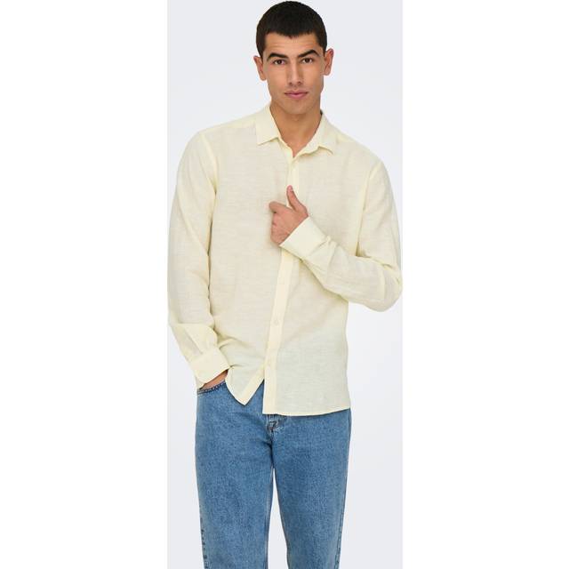ONLY & SONS Onscaiden Life Ls Solid Linen Shirt Noos |Vit |XXL