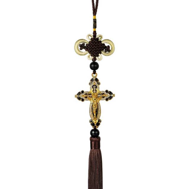 Car Pendant Metal Diamond Cross Jesus Christian Religious Car Rearview Mirror Ornaments Hanging Auto Car Styling Accessories