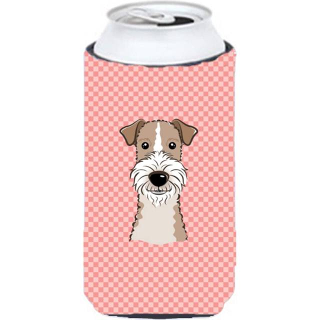 Caroline's Treasures BB1247TBC Checkerboard Pink Wire Haired Fox Terrier Tall Boy Hugger Can Cooler Sleeve Hugger Machine Washable Drink Sleeve Hugger