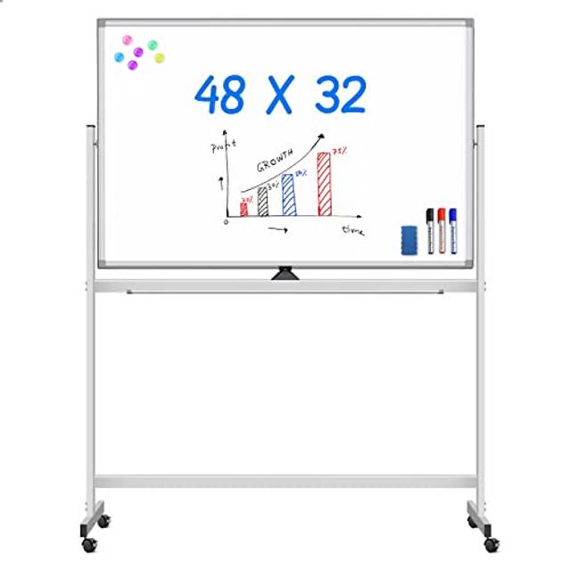 SHEIN Maxtek Whiteboard With Stand, Magnetic Double Sided Standing Board, Revolving Mobile White Board With Rolling Wheels, Portable Dry Erase Board With St