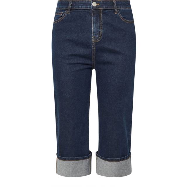 Yours Curve Blue Turn Up Cropped Denim Jeans, Women's Curve & Plus Size, Yours - 20