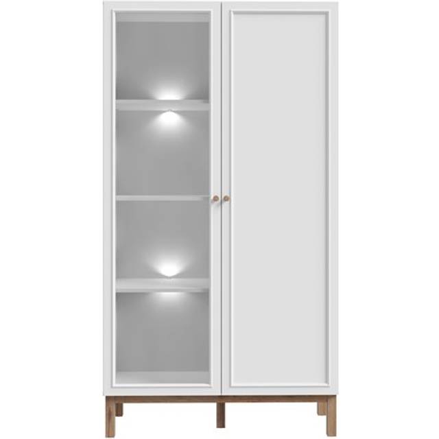 Florence Wensley 2 Door Light Grey and Oak Glass Display Cabinet - Multi