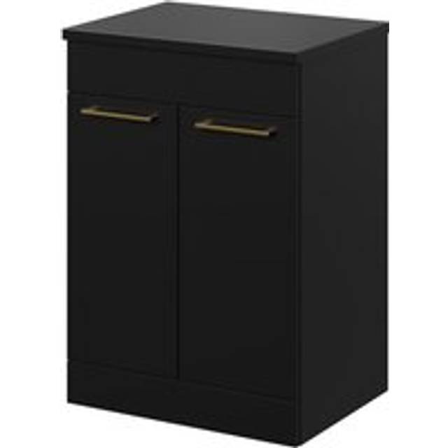 Napoli Floor Standing Vanity Unit for Countertop Basins with 2 Doors and Brushed Brass Handles | Matt Black | MDF | 600mm