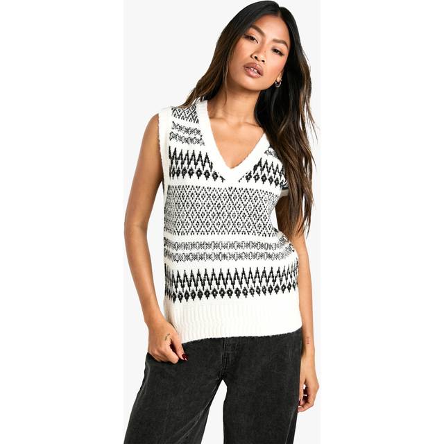 Womens Fairisle Knitted Christmas Vest - Black - S, Black