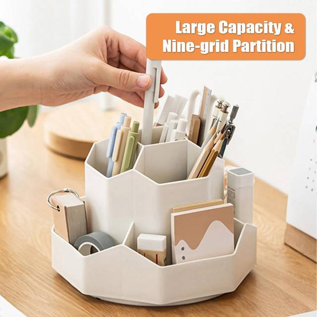 Pencil Pen Holder for Desk 9 Slots 360 Degree Rotatable Desktop Organizer Makeup Brush Storage pink