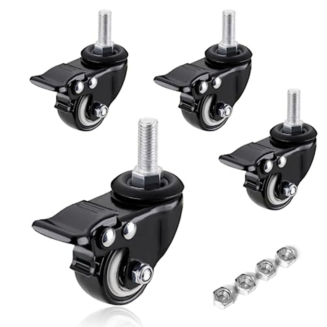 Casters Wheels, Set of 4 Heavy Duty - Threaded Stem Mount (5/16in) Swivel with Brake, for Cart Furniture