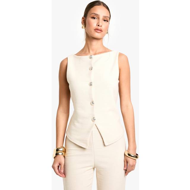 Womens Textured Button Through Waistcoat - White - 14, White