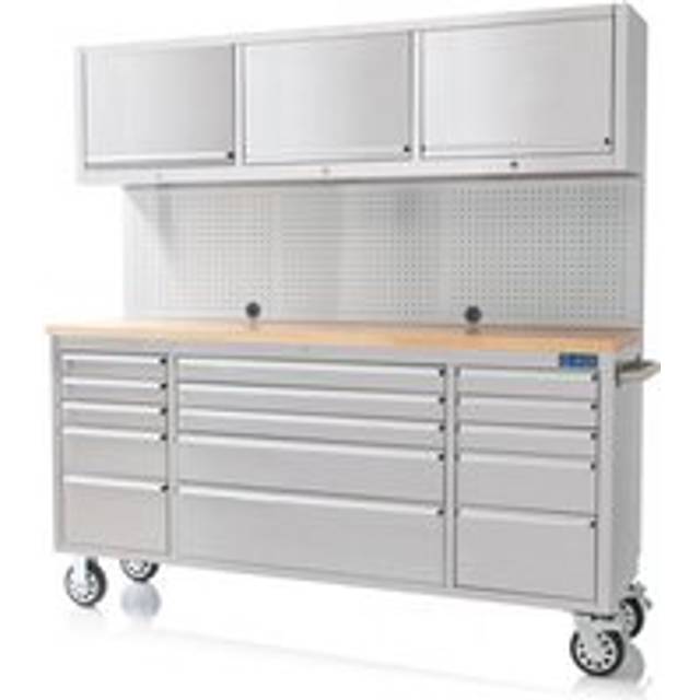 SGS 72in Stainless Steel 15 Drawer Work Bench with Upper Cabinets