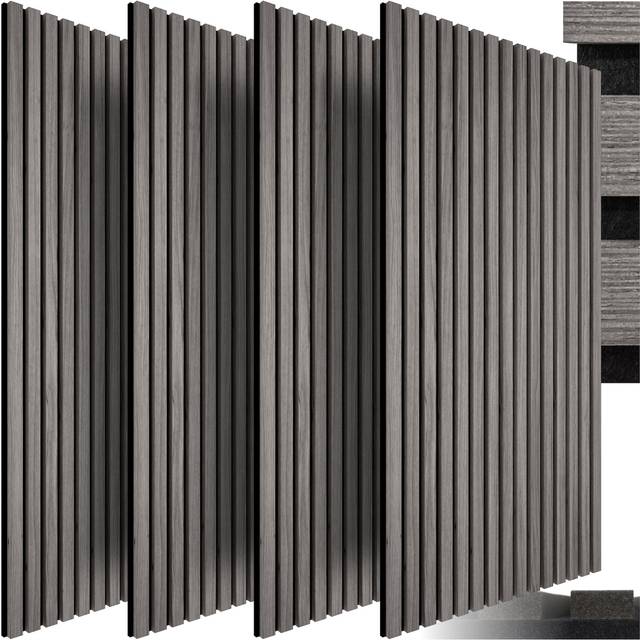 Acoustic Wall Panels - wood effect, thick felt, easy to install - light gray oak, Set of 4