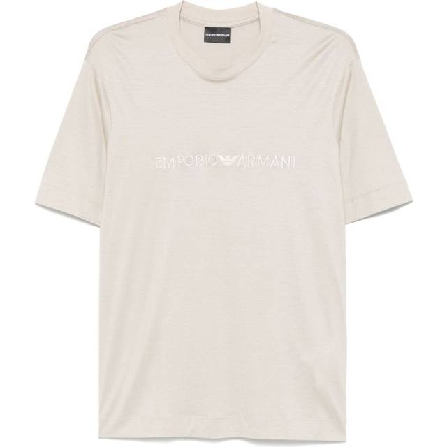 Emporio Armani Men's Embroidered Logo T-Shirt in Beige | Size XL | EM001070AF13747U1098 (XL)