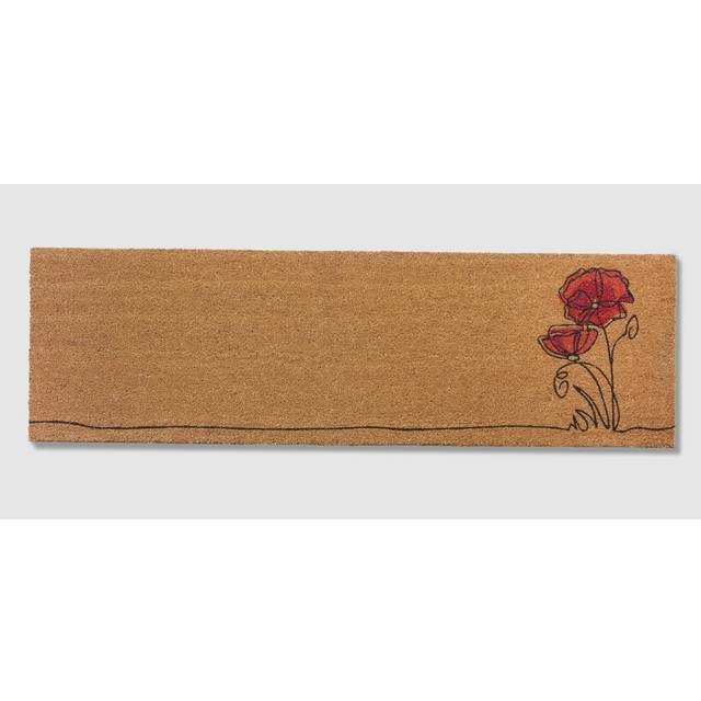 Fab Habitat Floral Non Slip Doormat - Thin - Natural Coir & Rubber - Entryway  Double Door  Porch  Patio - Red Flower (18 x 60 Non-Slip)
