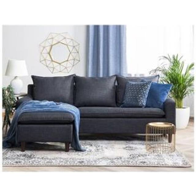 Modern Fabric Right Hand Corner Sectional Sofa Polyester Solid Wood Legs Dark Grey Elvenes