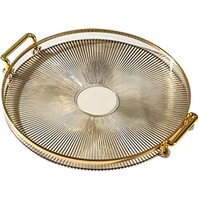 Round Tray with Handles Multipurpose Transparent Round Serving Tray for Bread Fruit Dessert Snack amber gold