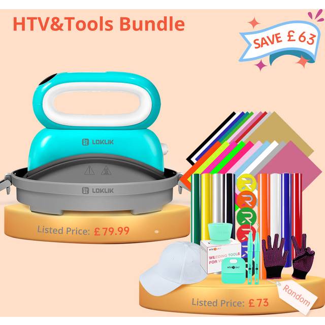 [HTV&Tools Bundle]Hat Heat Press Machine+Great Value Bundle (HTV*20+Puff HTV*8+Baseball Cap Blank*1+PTFE Teflon Sheet*1+1Pair Gloves+Weeding Tools*4≥￡73)