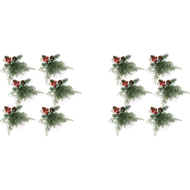 Christmas Napkin Rings 12, Napkin Holder Rings with Artificial Pine Cones Branches Red Berry Decor