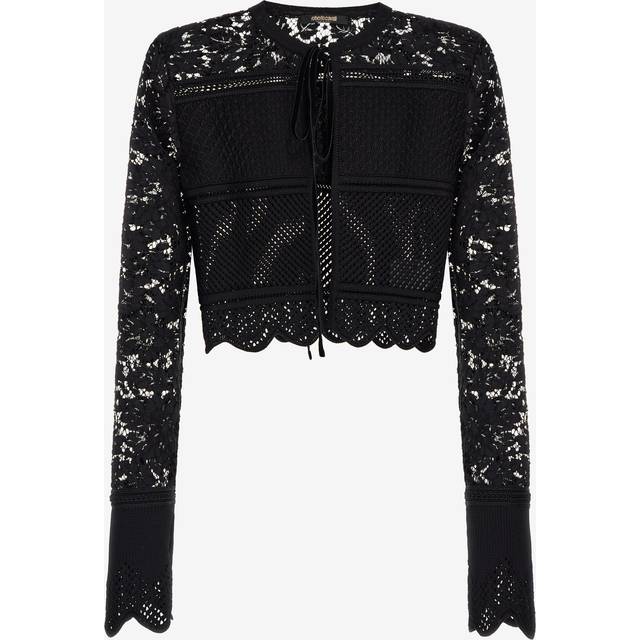 Roberto Cavalli Black Lace Cardigan Tie Front - Female Knitwear Black