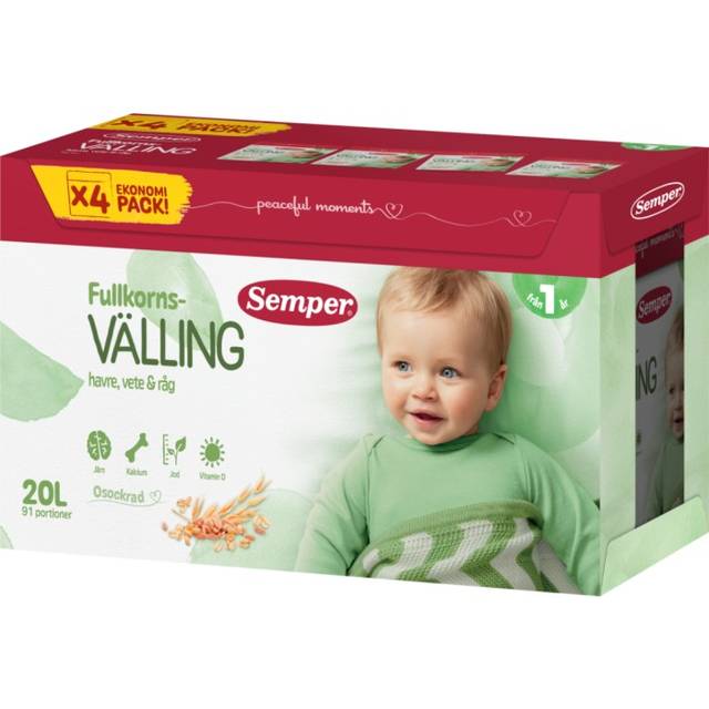 Semper Fullkornsvälling Havre Vete & Råg 12m 20 L