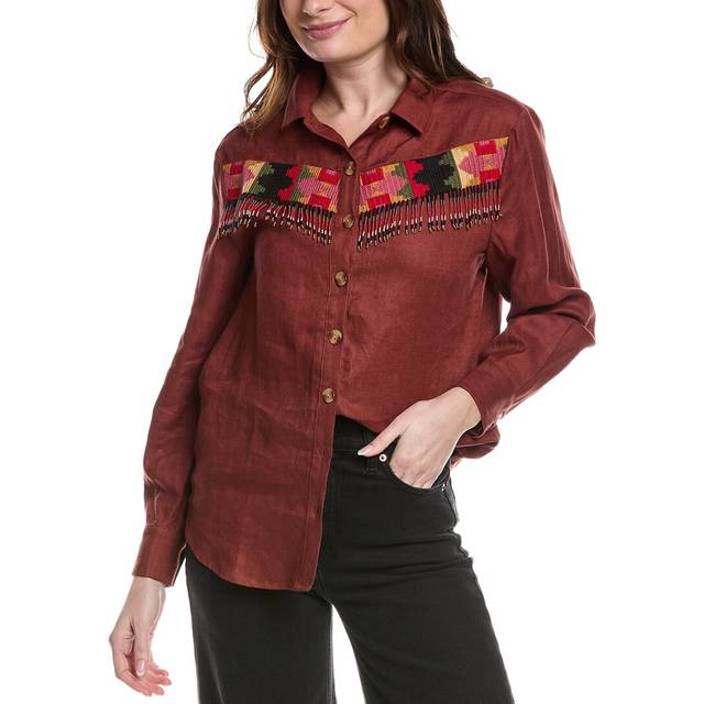 FARM RIO Beaded Fringe Linen Shirt