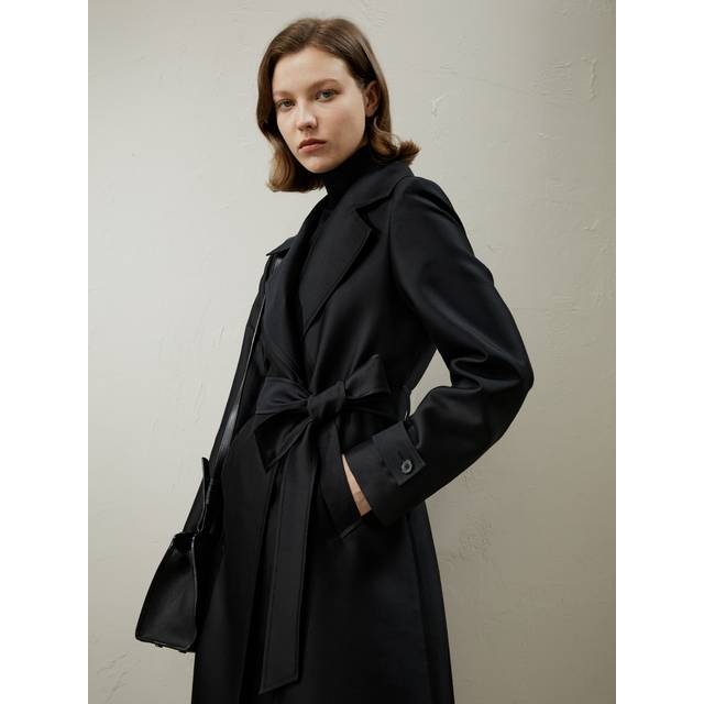LILYSILK Silk Duster Coat Ladies Black UK Silk Wool Silky Warm Clean Cut Wool Coat XS