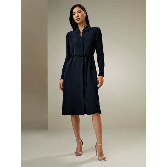 LILYSILK Dress Silk Shirt 100% Silk Classic Straight-Fit Effortless Femininity United Kingdom Midnight Blue L