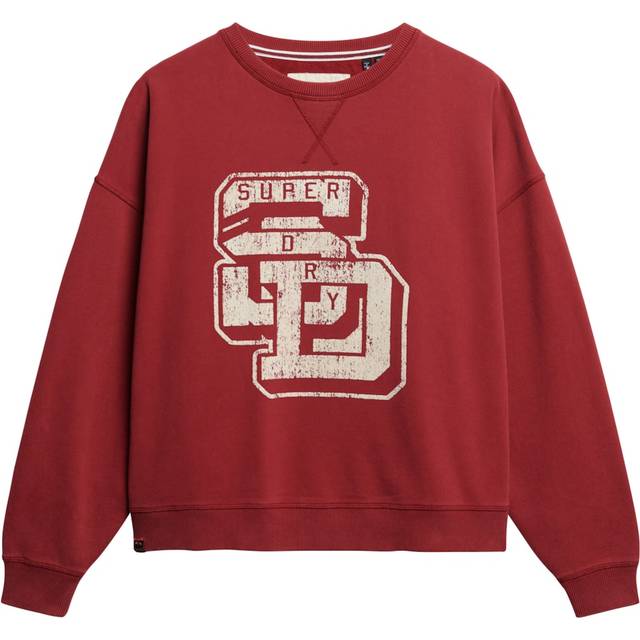 Superdry Athletic Essentials Relaxed Flock Crew Sweatshirt, Bordeaux Red