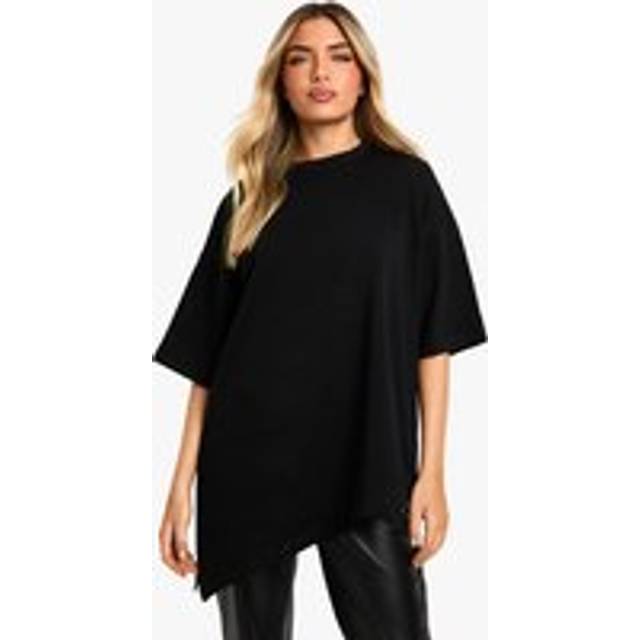 Womens Asymmetric Hem Oversized T-Shirt - Black - 8, Black