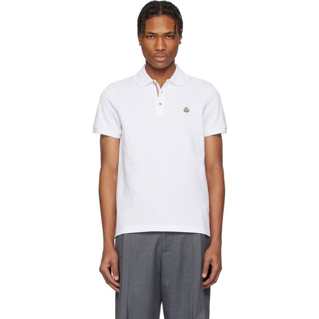 Moncler White Logo Patch Cotton Polo - 1 - L
