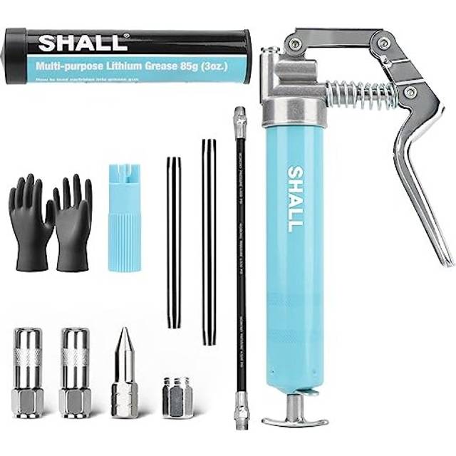 Mini Grease Gun, Small Grease Gun Kit (3.52OZ Capacity, 3000PSI) with 2PCS 4-Jaw couplers, Sharp Nozzle, Extension Adapter, 3OZ Cartridge Grease,
