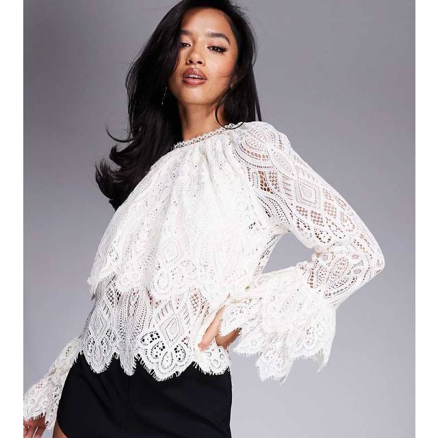 River Island Petite – Krämvit blus i spets-Vit/a