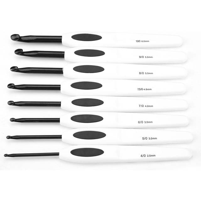 New Crochet Hook Set Aluminum Knitting Needles Stitches With Soft White Plastic Handle 8 Pcs