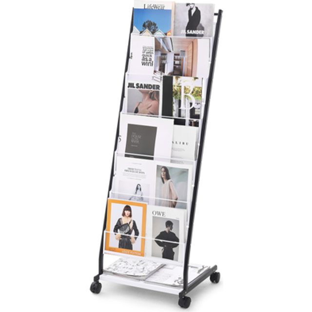 VEVOR Brochure Display Rack, 6-Tier Magazine Literature Display Stand, Floor Standing Magazine Rack Newspaper Catalog Holders, Movable with 4 Wheels (2 Lockable) for Shop Exhibitions Office, 6 Pockets