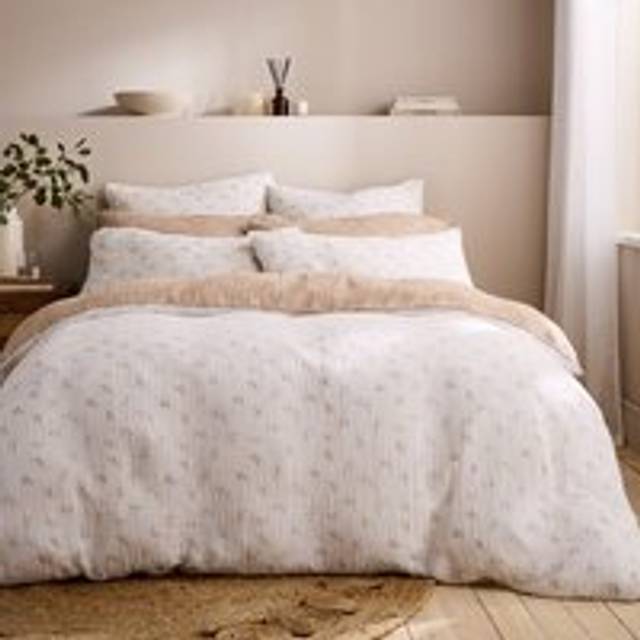 Cotton Muslin Sprig Floral Duvet Cover & Pillowcase Set - Natural