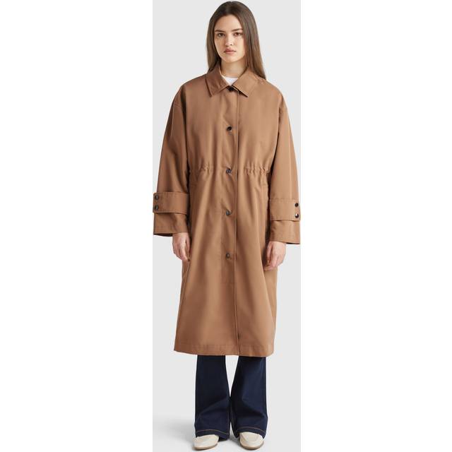 Benetton Loose Fit Longline Trench Coat, Light Brown