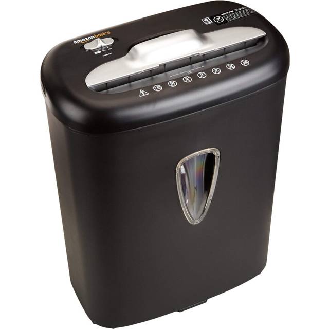 Amazon Basics 7-8 Sheet Cross Cut Paper and Credit Card Shredder with 15.5L Bin for Business & Home Office Use with Reverse Function, Black