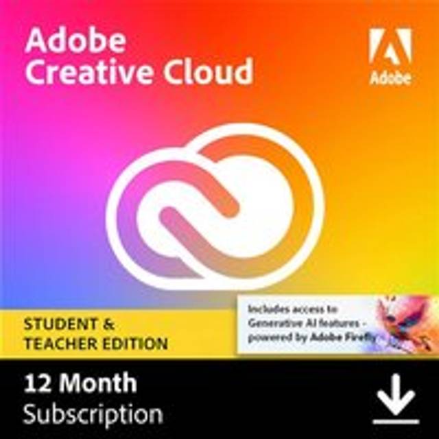 Adobe Creative Cloud All Apps Student And Teacher Digital Download for Windows Or Mac, for 1 User - Annual Renewable Subscription, 12 Months Included