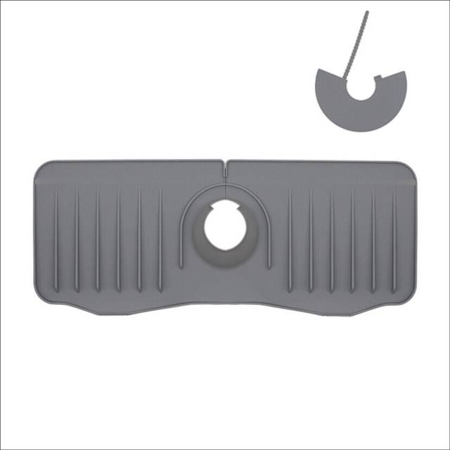 Silicone Faucet Mat Kitchen for Sink Sponge Drain Rack Adjustable Sink Mat Bathroom Countertop Protector Gray