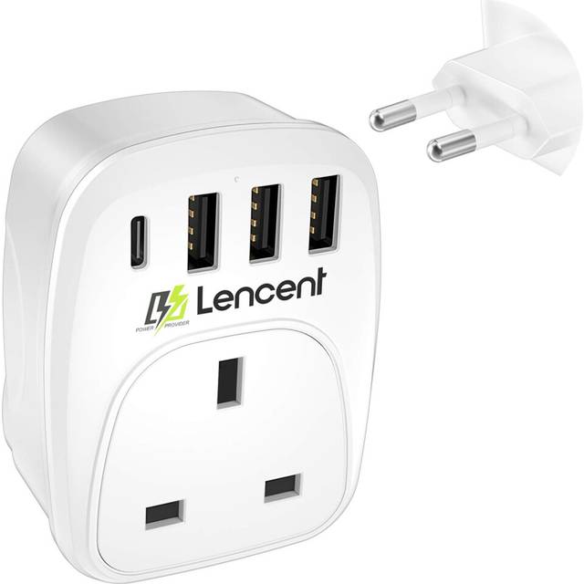 UK to EU Euro Europe Plug Adapter,European Travel Adapter with 3 USB Ports&1 USB C Port for Italy Switzerland Germany Spain France Portugal Greece