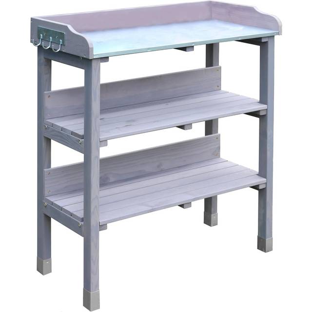 Garden Gear 3 Tier Grey Wooden Potting Table