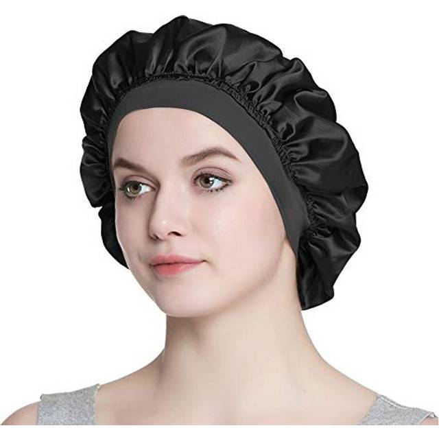 Alnorm Stylish Sleep Cap Silky Double-Layered Satin Bonnet Premium Wide Band Nightcap for Hair Beauty Women Headwear