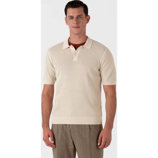 Sunspel Mesh Knit Stitch Polo Ecru