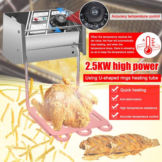 Electric Deep Fryer Stainless Steel Fry Machine Chicken Fryer 6L Oil Capacity with Removable Frying US Plug silver