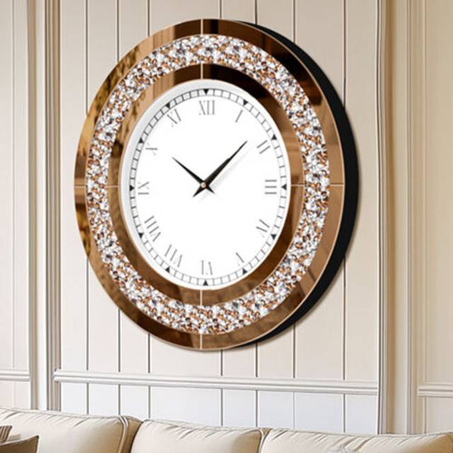 80cm round crystal diamond wall clock glass beveled shining accent clock stairs