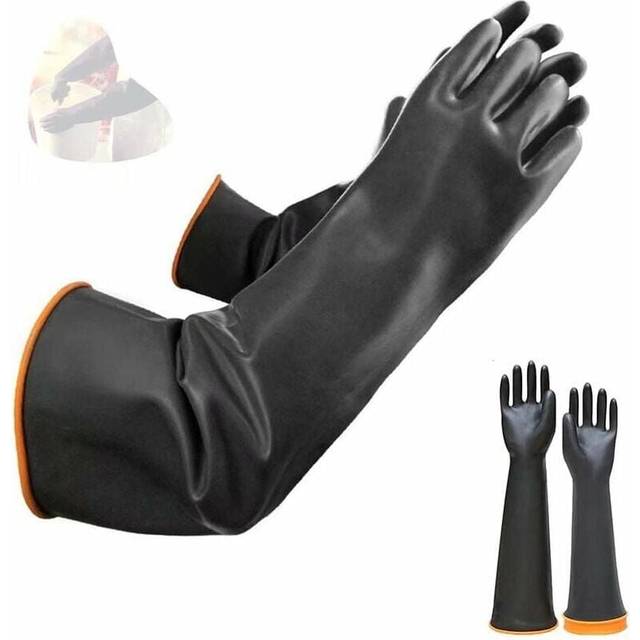 1 Pair Chemical Resistant Latex Gloves Industrial Safety Rubber Long Protective Gloves, Heavy Duty Black Gloves