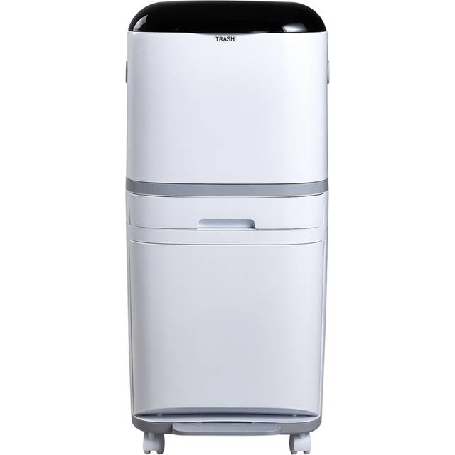 H&O Direct Mobile Dry Wet Separation Pedal Trash Bin 42L - White - 80 x 35 x 28cm