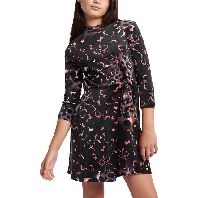 Juicy Couture Girls Leopard Print Velour Dress - Black, Black, Size 12-13 Years - 12-13 YEARS