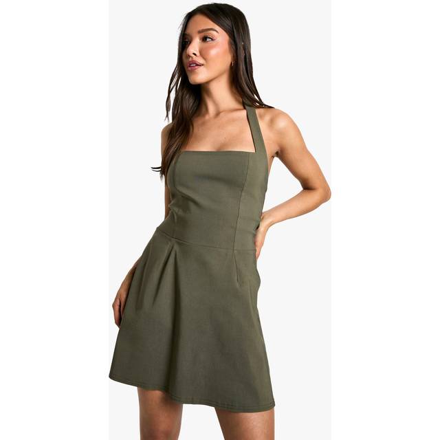 Womens Bengaline Square Neck Skater Dress - Green - 8, Green