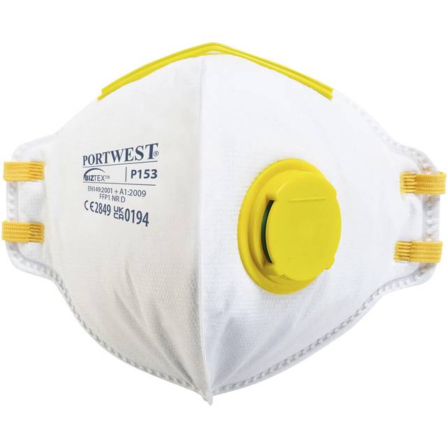 Portwest FFP1 Valved Dolomite Fold Flat Respirator - White