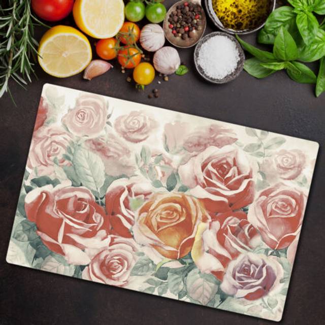 Glass cutting board colourful bunch of roses in the garden floral 80x52